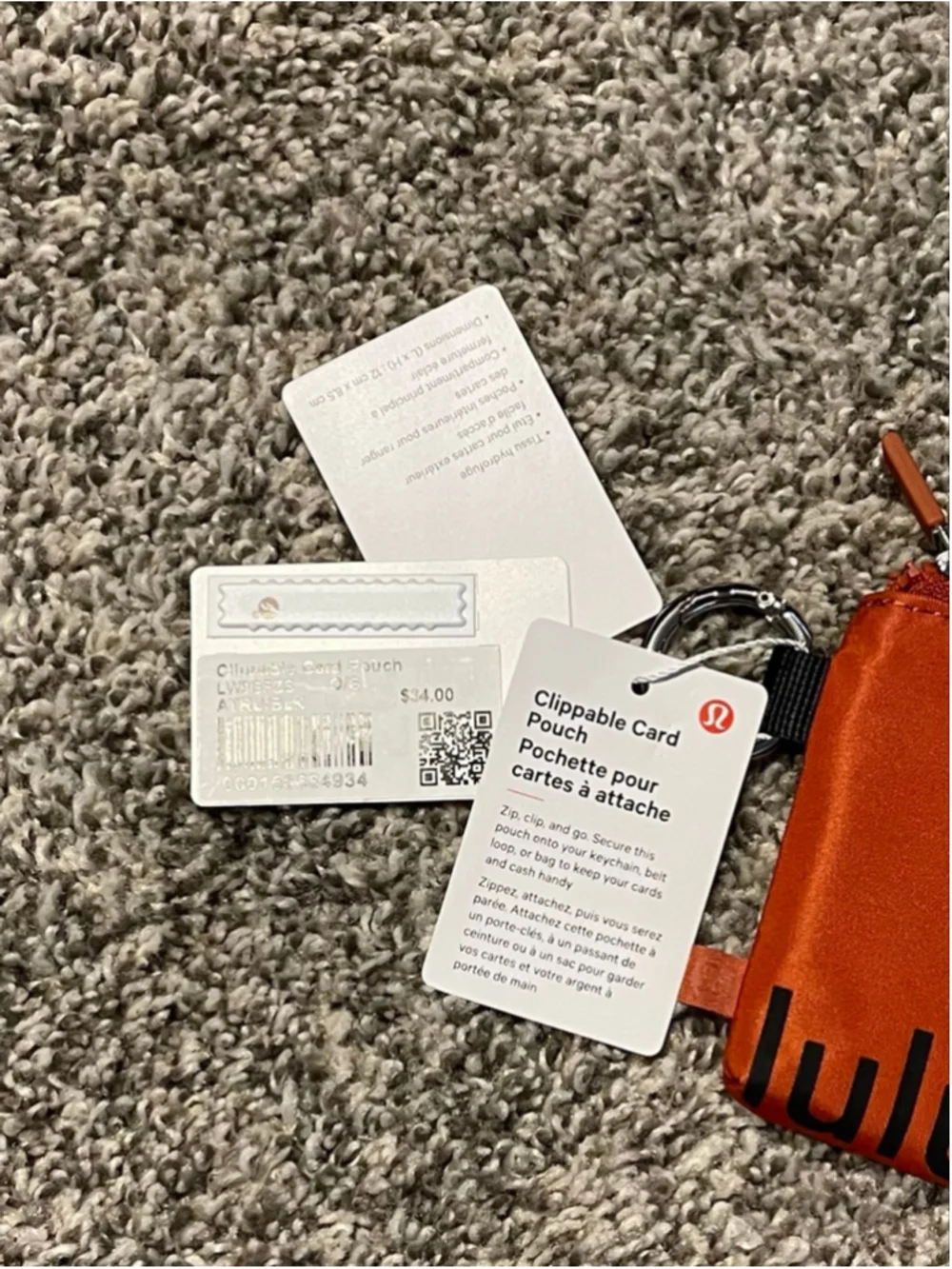 Lululemon Clippable Card Pouch, Autumn Rust/Black, NWT